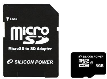 Silicon Power - Memria Krtya Foto - Silicon Power 8Gb Class 10 microSDHC memriakrtya + SD adapter