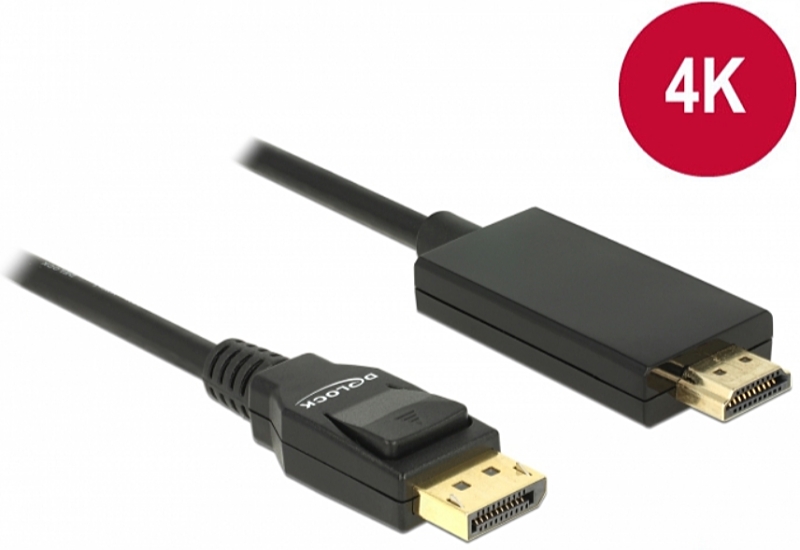 DeLOCK - Kbel - Delock 0,2m DisplayPort 1.2 male - HDMI-A male passive 4K kbel, fekete