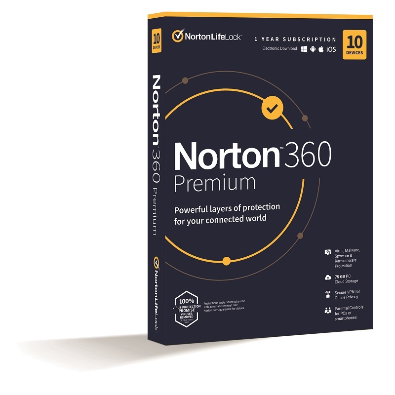 NORTONLIFELOCK - Vrusrt - Norton 360 Premium 75GB HUN 1 Felhasznl 10 gp 1 ves dobozos vrusirt szoftver 21416702